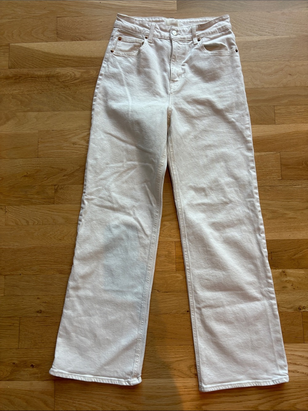 H & M White High Rise Waist Wide Leg Denim Jeans Size 8
